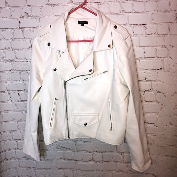 Shinestar Jackets & Blazers - White faux leather moto jacket